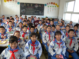 Teaching English in a classroom in China.